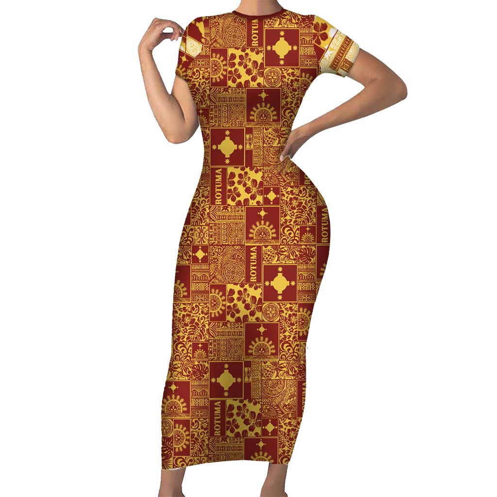 Rotuma Faiakse'ea 'e Kirisimasi Family Matching Short Sleeve Bodycon Dress and Hawaiian Shirt Pacific Patchwork Xmas Vibes LT9 Mom's Dress Red - Polynesian Pride
