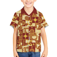 Rotuma Faiakse'ea 'e Kirisimasi Family Matching Short Sleeve Bodycon Dress and Hawaiian Shirt Pacific Patchwork Xmas Vibes LT9 Son's Shirt Red - Polynesian Pride