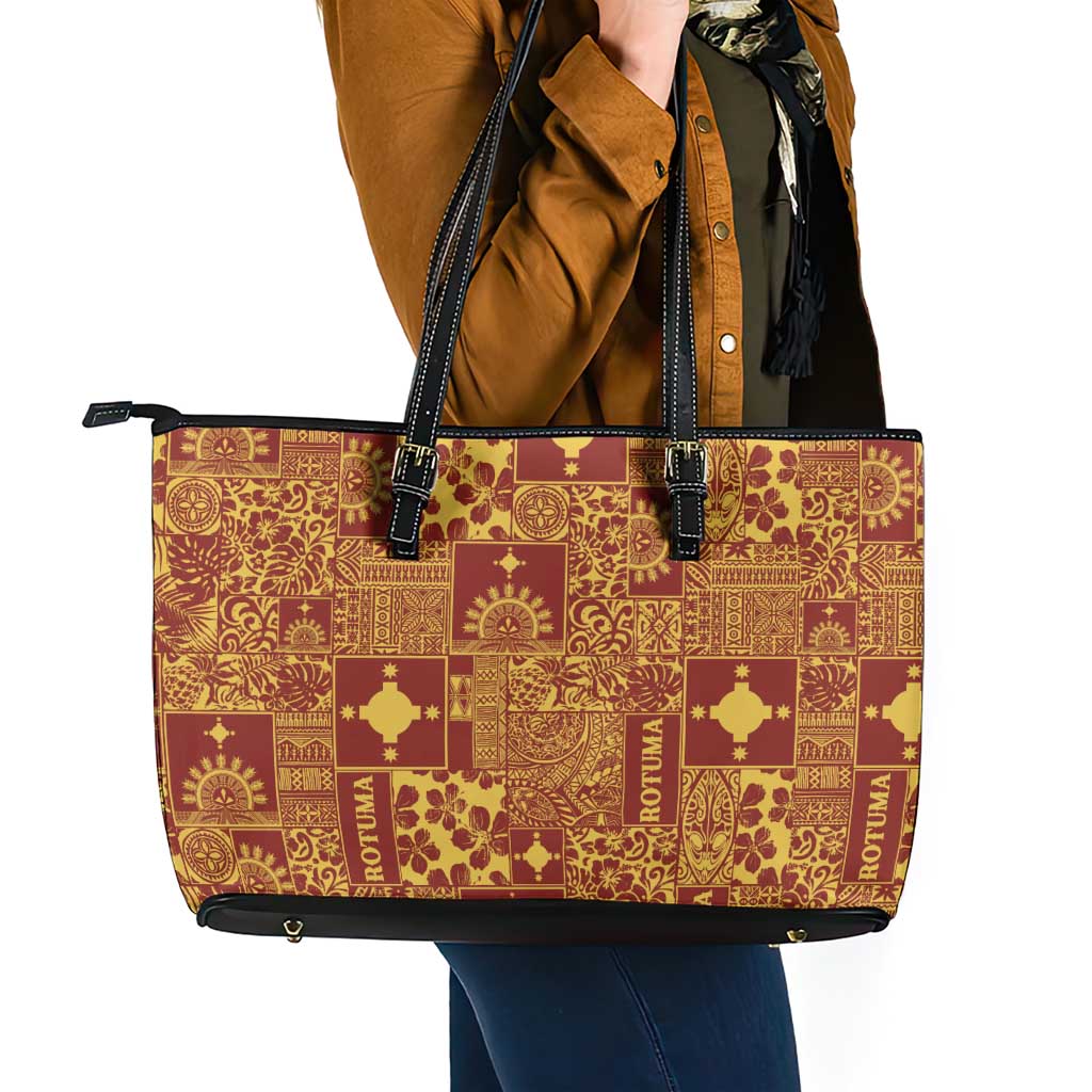 Rotuma Faiakse'ea 'e Kirisimasi Leather Tote Bag Pacific Patchwork Xmas Vibes - Polynesian Pride
