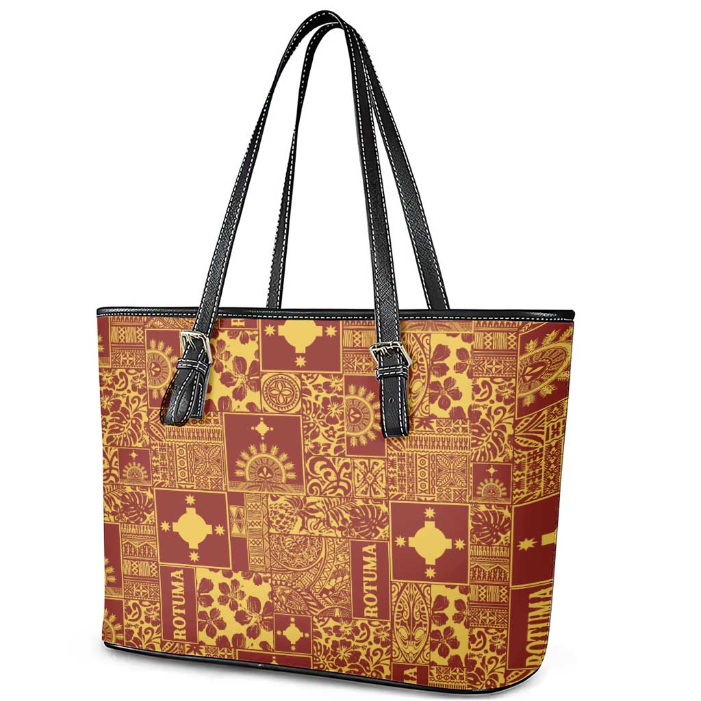 Rotuma Faiakse'ea 'e Kirisimasi Leather Tote Bag Pacific Patchwork Xmas Vibes - Polynesian Pride