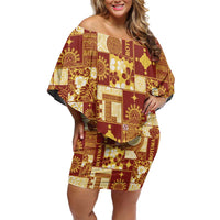 Rotuma Faiakse'ea 'e Kirisimasi Off Shoulder Short Dress Pacific Patchwork Xmas Vibes LT9 Women Red - Polynesian Pride