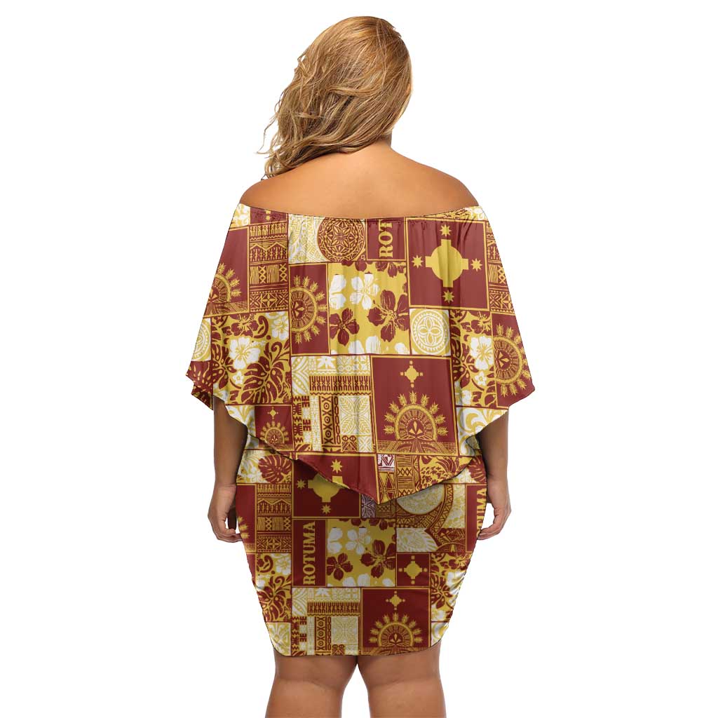 Rotuma Faiakse'ea 'e Kirisimasi Off Shoulder Short Dress Pacific Patchwork Xmas Vibes LT9 - Polynesian Pride