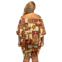 Rotuma Faiakse'ea 'e Kirisimasi Off Shoulder Short Dress Pacific Patchwork Xmas Vibes LT9 - Polynesian Pride