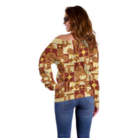 Rotuma Faiakse'ea 'e Kirisimasi Off Shoulder Sweater Pacific Patchwork Xmas Vibes - Polynesian Pride