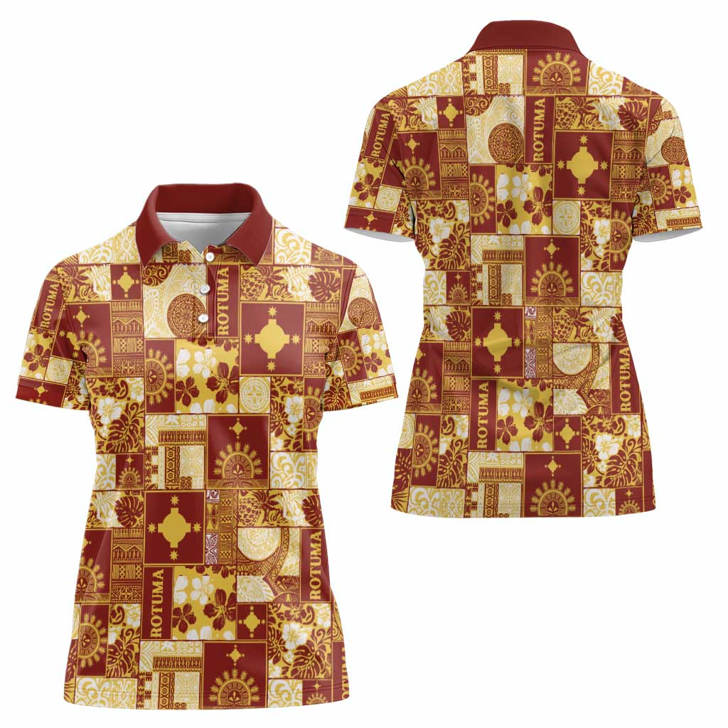 Rotuma Faiakse'ea 'e Kirisimasi Women Polo Shirt Pacific Patchwork Xmas Vibes - Polynesian Pride