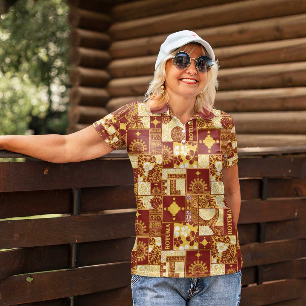 Rotuma Faiakse'ea 'e Kirisimasi Women Polo Shirt Pacific Patchwork Xmas Vibes - Polynesian Pride