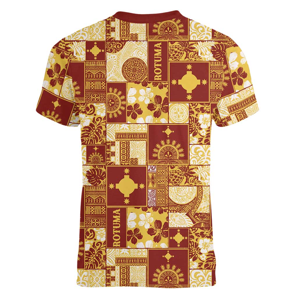 Rotuma Faiakse'ea 'e Kirisimasi Women V-Neck T-Shirt Pacific Patchwork Xmas Vibes - Polynesian Pride