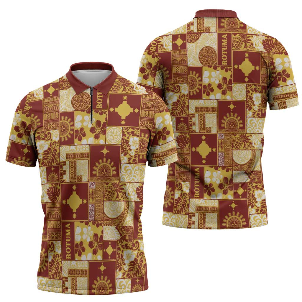 Rotuma Faiakse'ea 'e Kirisimasi Zipper Polo Shirt Pacific Patchwork Xmas Vibes - Polynesian Pride
