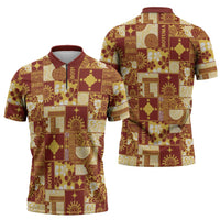 Rotuma Faiakse'ea 'e Kirisimasi Zipper Polo Shirt Pacific Patchwork Xmas Vibes - Polynesian Pride