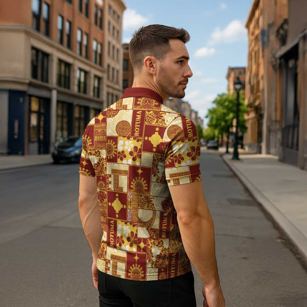 Rotuma Faiakse'ea 'e Kirisimasi Zipper Polo Shirt Pacific Patchwork Xmas Vibes - Polynesian Pride