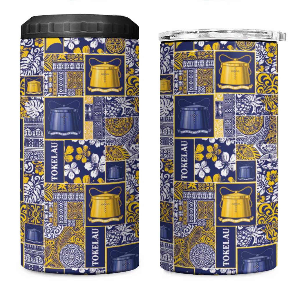 Tokelau Manuia te Kilihimahi 4 in 1 Can Cooler Tumbler Pacific Patchwork Xmas Vibes LT9 One Size: 16 oz Blue - Polynesian Pride
