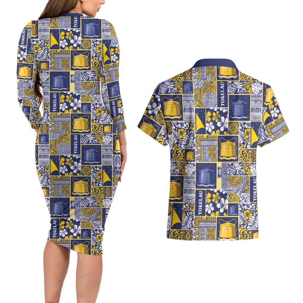 Tokelau Manuia te Kilihimahi Couples Matching Long Sleeve Bodycon Dress and Hawaiian Shirt Pacific Patchwork Xmas Vibes LT9 - Polynesian Pride