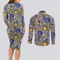Tokelau Manuia te Kilihimahi Couples Matching Long Sleeve Bodycon Dress and Long Sleeve Button Shirt Pacific Patchwork Xmas Vibes LT9 - Polynesian Pride