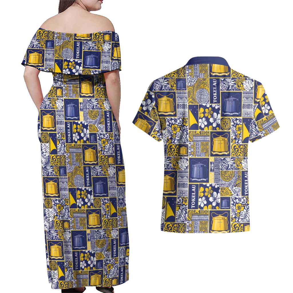 Tokelau Manuia te Kilihimahi Couples Matching Off Shoulder Maxi Dress and Hawaiian Shirt Pacific Patchwork Xmas Vibes LT9 - Polynesian Pride