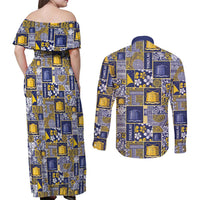 Tokelau Manuia te Kilihimahi Couples Matching Off Shoulder Maxi Dress and Long Sleeve Button Shirt Pacific Patchwork Xmas Vibes - Polynesian Pride