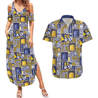 Tokelau Manuia te Kilihimahi Couples Matching Summer Maxi Dress and Hawaiian Shirt Pacific Patchwork Xmas Vibes LT9 Blue - Polynesian Pride