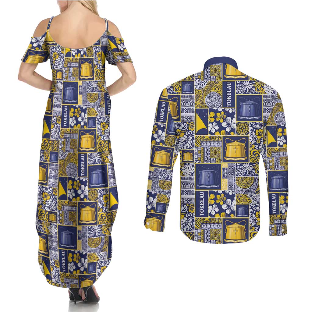 Tokelau Manuia te Kilihimahi Couples Matching Summer Maxi Dress and Long Sleeve Button Shirt Pacific Patchwork Xmas Vibes - Polynesian Pride