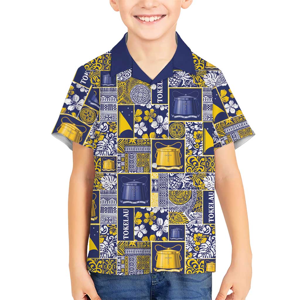 Tokelau Manuia te Kilihimahi Family Matching Long Sleeve Bodycon Dress and Hawaiian Shirt Pacific Patchwork Xmas Vibes LT9 Son's Shirt Blue - Polynesian Pride