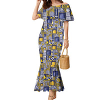 Tokelau Manuia te Kilihimahi Family Matching Mermaid Dress and Hawaiian Shirt Pacific Patchwork Xmas Vibes LT9 Mom's Dress Blue - Polynesian Pride