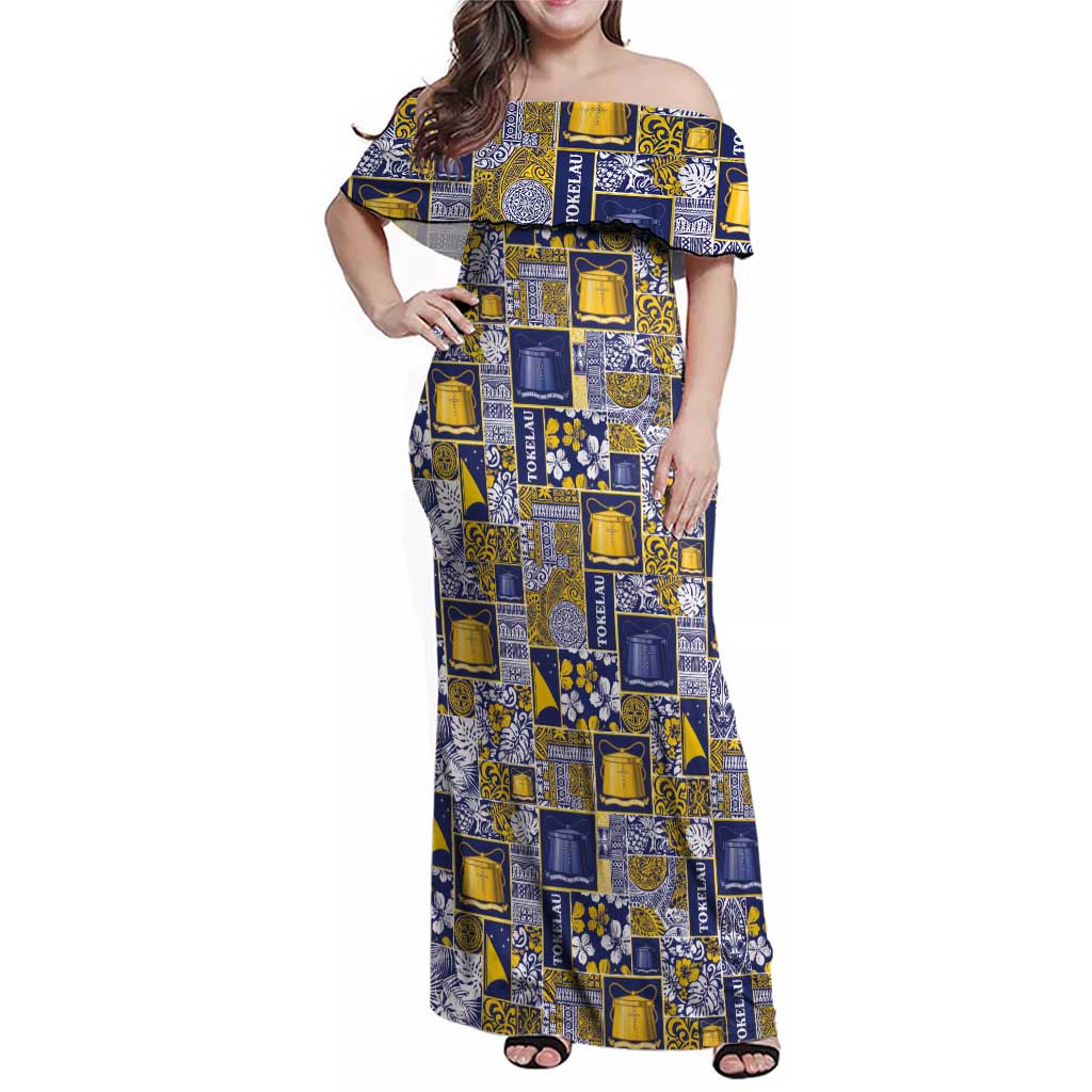 Tokelau Manuia te Kilihimahi Family Matching Off Shoulder Maxi Dress and Hawaiian Shirt Pacific Patchwork Xmas Vibes LT9 Mom's Dress Blue - Polynesian Pride