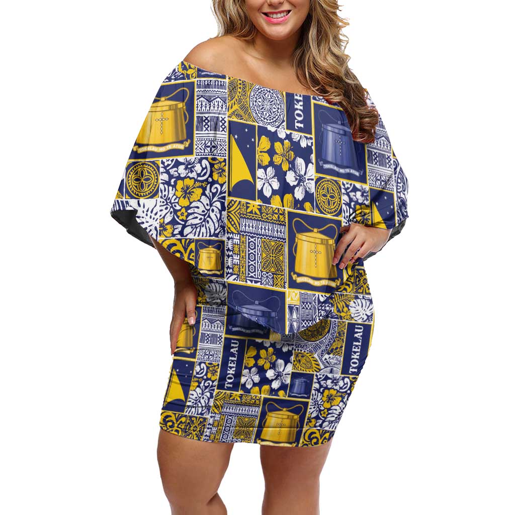 Tokelau Manuia te Kilihimahi Family Matching Off Shoulder Short Dress and Hawaiian Shirt Pacific Patchwork Xmas Vibes LT9 Mom's Dress Blue - Polynesian Pride