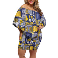 Tokelau Manuia te Kilihimahi Family Matching Off Shoulder Short Dress and Hawaiian Shirt Pacific Patchwork Xmas Vibes LT9 Mom's Dress Blue - Polynesian Pride