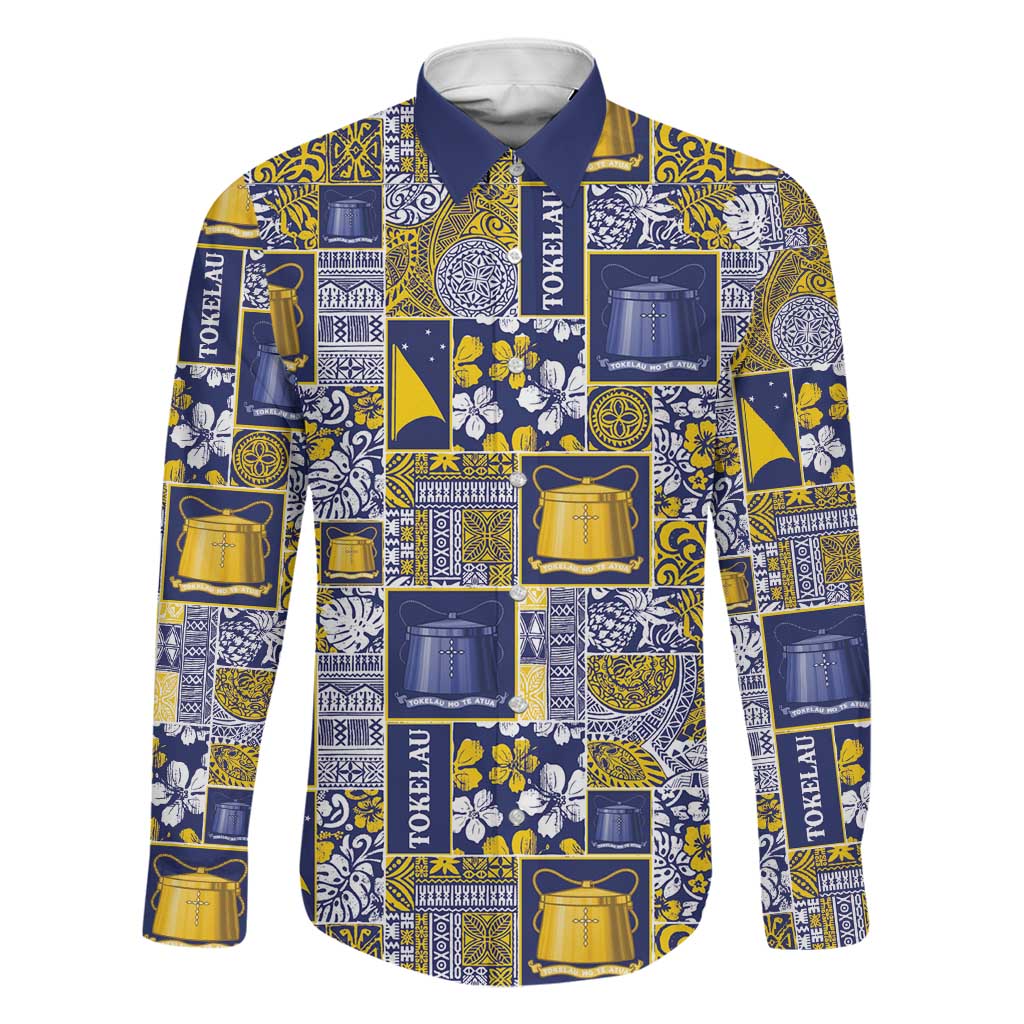 Tokelau Manuia te Kilihimahi Family Matching Puletasi and Hawaiian Shirt Pacific Patchwork Xmas Vibes LT9 Dad's Shirt - Long Sleeve Blue - Polynesian Pride