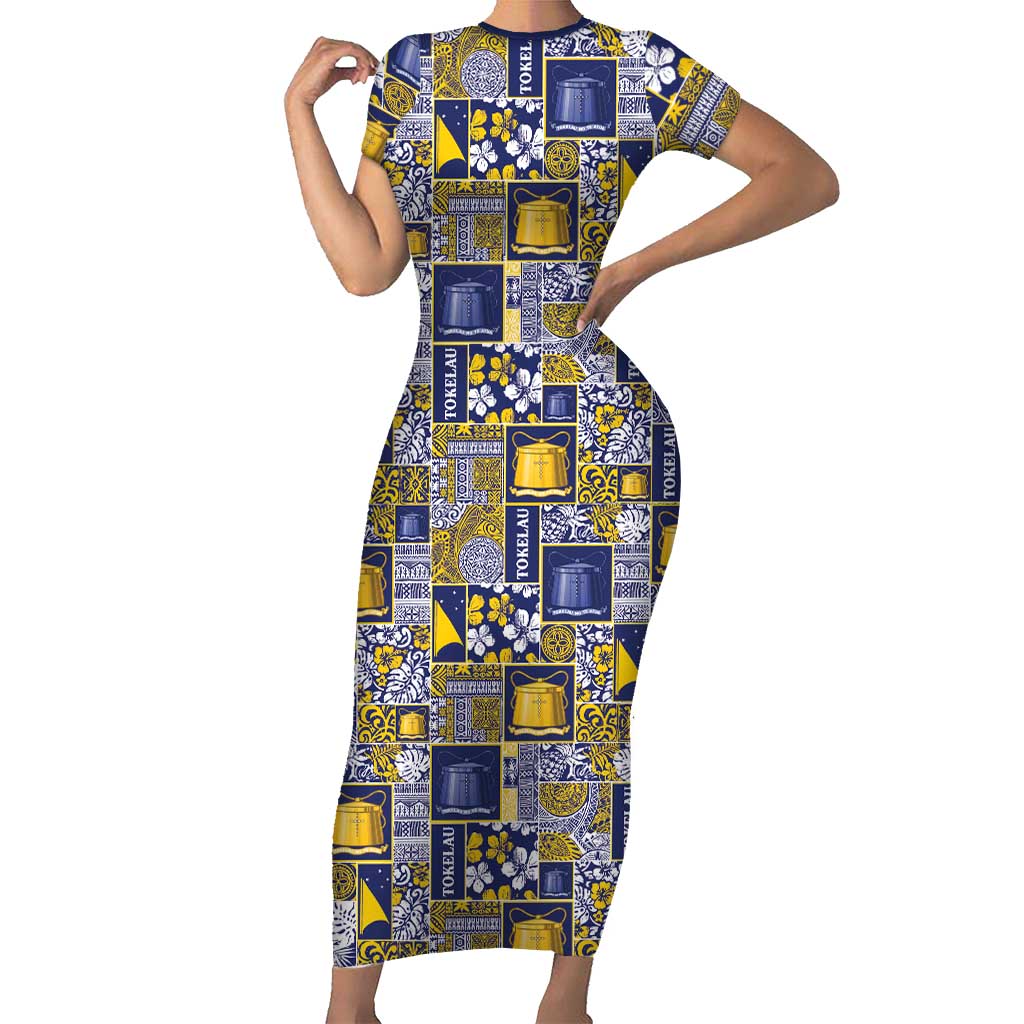Tokelau Manuia te Kilihimahi Family Matching Short Sleeve Bodycon Dress and Hawaiian Shirt Pacific Patchwork Xmas Vibes LT9 Mom's Dress Blue - Polynesian Pride
