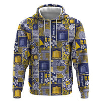 Tokelau Manuia te Kilihimahi Hoodie Pacific Patchwork Xmas Vibes LT9 Zip Hoodie Blue - Polynesian Pride