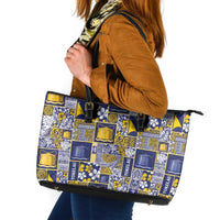 Tokelau Manuia te Kilihimahi Leather Tote Bag Pacific Patchwork Xmas Vibes LT9 Blue - Polynesian Pride