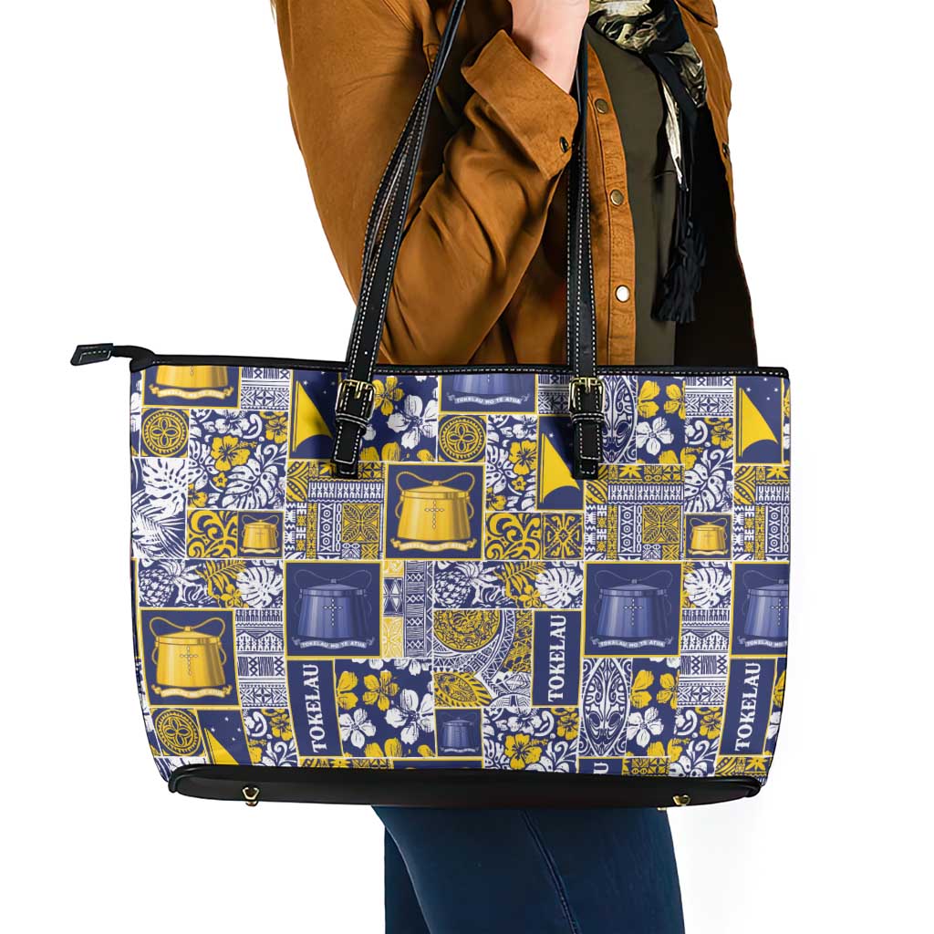 Tokelau Manuia te Kilihimahi Leather Tote Bag Pacific Patchwork Xmas Vibes LT9 - Polynesian Pride