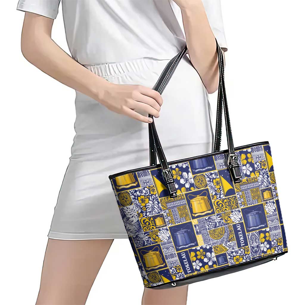 Tokelau Manuia te Kilihimahi Leather Tote Bag Pacific Patchwork Xmas Vibes LT9 - Polynesian Pride