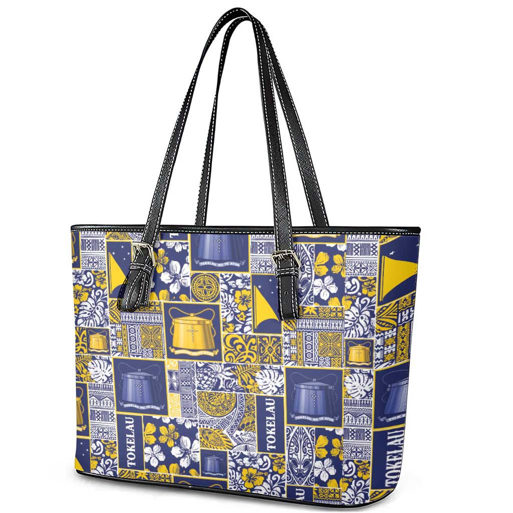Tokelau Manuia te Kilihimahi Leather Tote Bag Pacific Patchwork Xmas Vibes LT9 - Polynesian Pride
