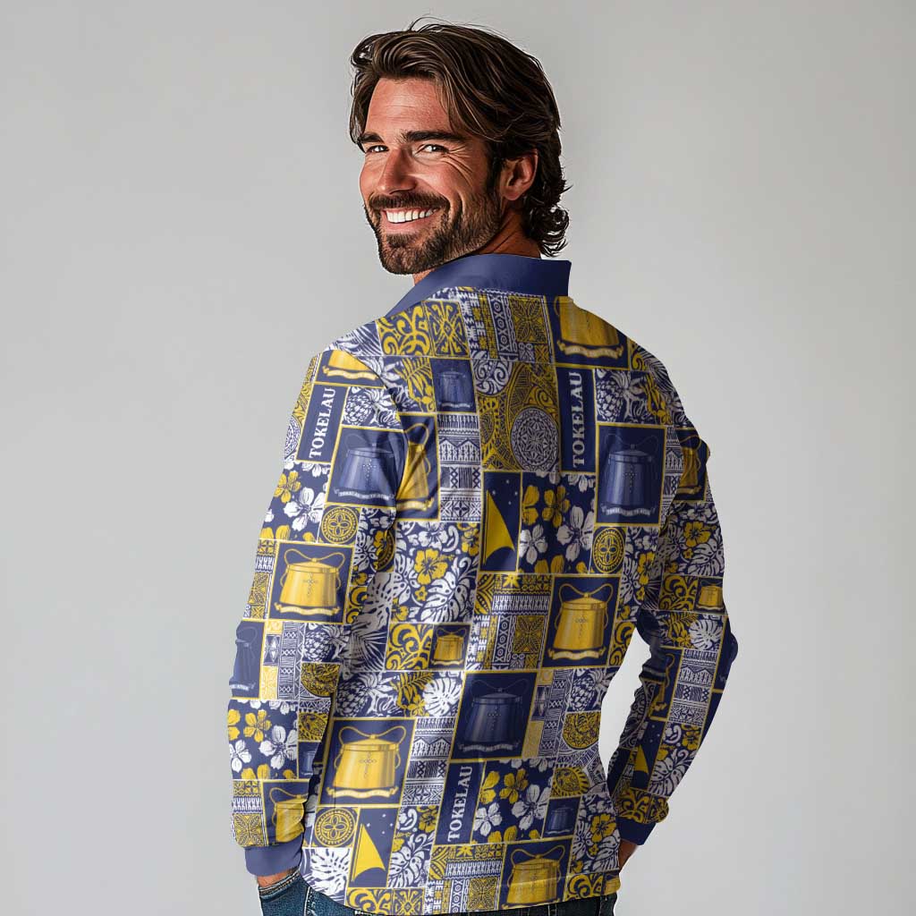 Tokelau Manuia te Kilihimahi Long Sleeve Polo Shirt Pacific Patchwork Xmas Vibes - Polynesian Pride