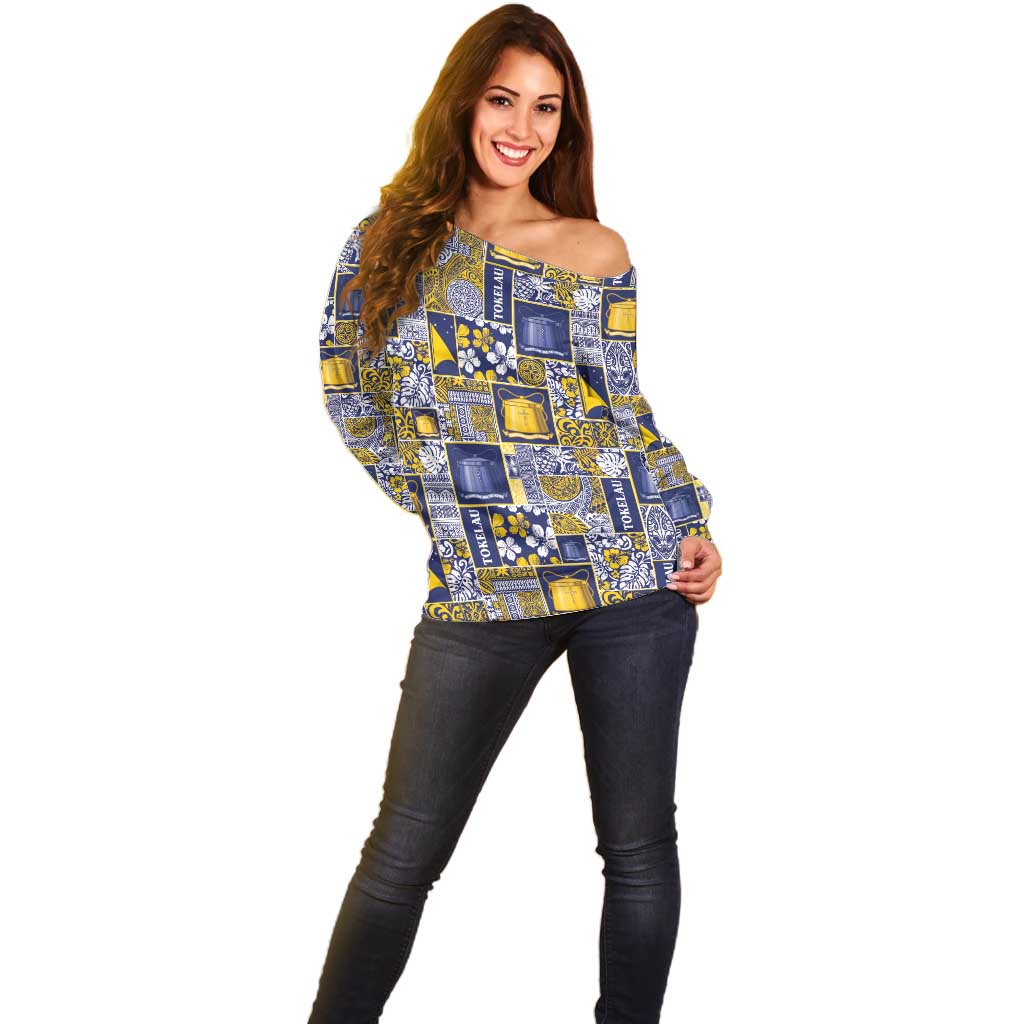 Tokelau Manuia te Kilihimahi Off Shoulder Sweater Pacific Patchwork Xmas Vibes - Polynesian Pride