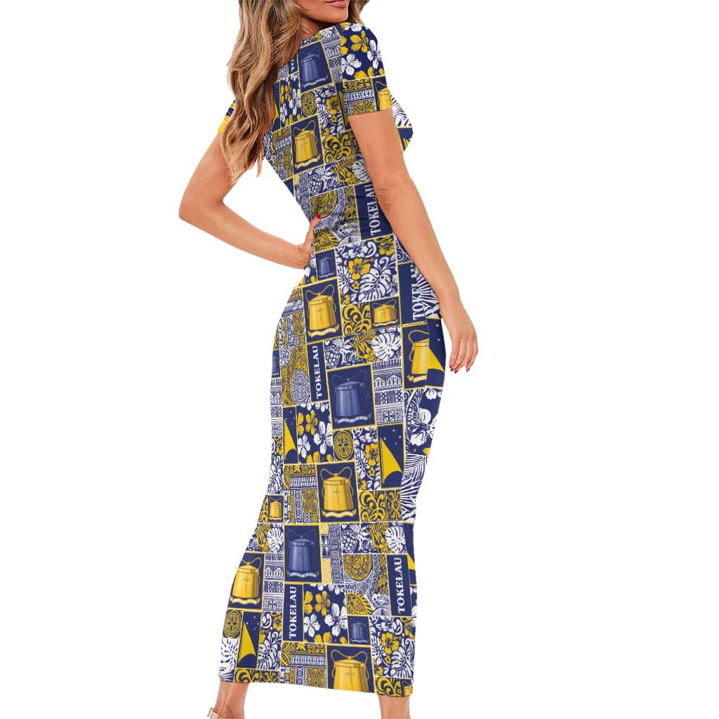 Tokelau Manuia te Kilihimahi Short Sleeve Bodycon Dress Pacific Patchwork Xmas Vibes - Polynesian Pride