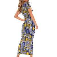 Tokelau Manuia te Kilihimahi Short Sleeve Bodycon Dress Pacific Patchwork Xmas Vibes - Polynesian Pride