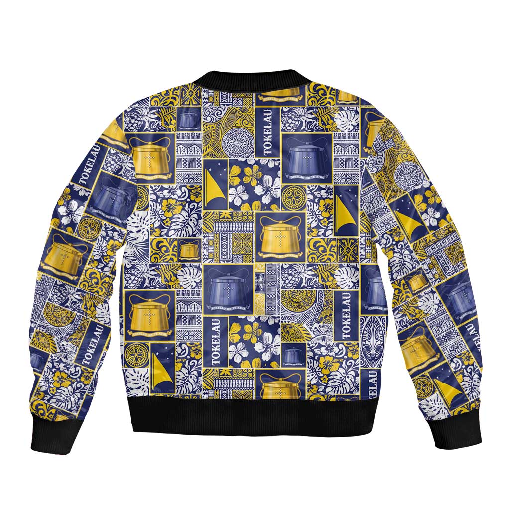 Tokelau Manuia te Kilihimahi Sleeve Zip Bomber Jacket Pacific Patchwork Xmas Vibes - Polynesian Pride