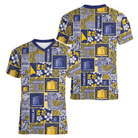 Tokelau Manuia te Kilihimahi Women V-Neck T-Shirt Pacific Patchwork Xmas Vibes - Polynesian Pride