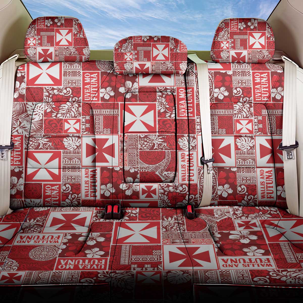 Wallis Et Futuna Kilisimasi Fiefia Back Car Seat Cover Pacific Patchwork Xmas Vibes LT9 One Size Red - Polynesian Pride