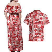 Wallis Et Futuna Kilisimasi Fiefia Couples Matching Off Shoulder Maxi Dress and Hawaiian Shirt Pacific Patchwork Xmas Vibes LT9 - Polynesian Pride