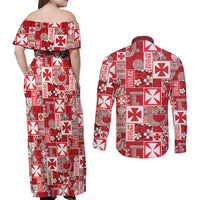 Wallis Et Futuna Kilisimasi Fiefia Couples Matching Off Shoulder Maxi Dress and Long Sleeve Button Shirt Pacific Patchwork Xmas Vibes LT9 - Polynesian Pride
