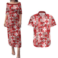 Wallis Et Futuna Kilisimasi Fiefia Couples Matching Puletasi and Hawaiian Shirt Pacific Patchwork Xmas Vibes LT9 Red - Polynesian Pride