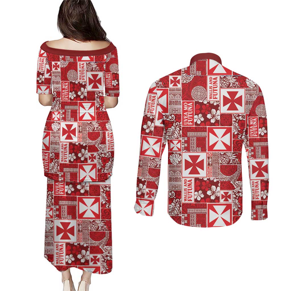Wallis Et Futuna Kilisimasi Fiefia Couples Matching Puletasi and Long Sleeve Button Shirt Pacific Patchwork Xmas Vibes LT9 - Polynesian Pride