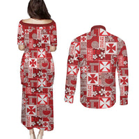 Wallis Et Futuna Kilisimasi Fiefia Couples Matching Puletasi and Long Sleeve Button Shirt Pacific Patchwork Xmas Vibes LT9 - Polynesian Pride