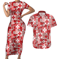 Wallis Et Futuna Kilisimasi Fiefia Couples Matching Short Sleeve Bodycon Dress and Hawaiian Shirt Pacific Patchwork Xmas Vibes LT9 Red - Polynesian Pride