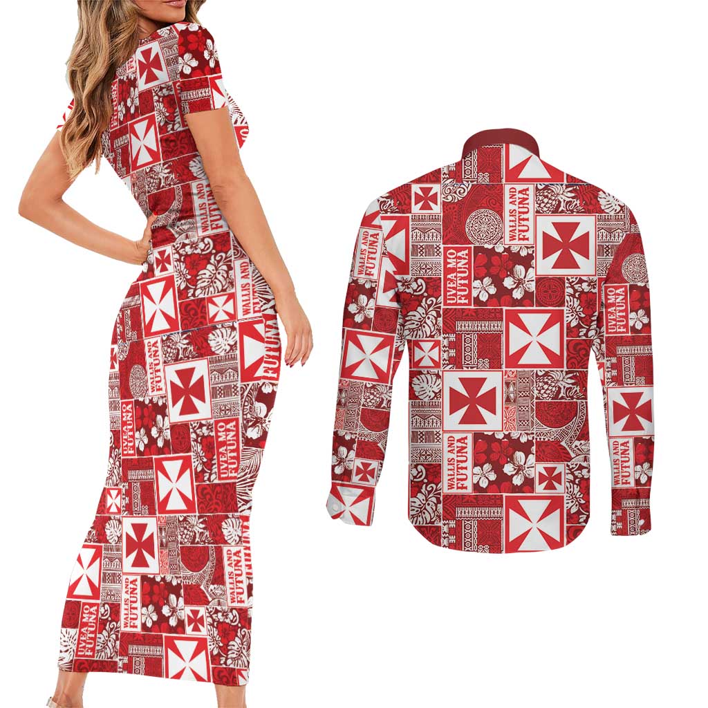 Wallis Et Futuna Kilisimasi Fiefia Couples Matching Short Sleeve Bodycon Dress and Long Sleeve Button Shirt Pacific Patchwork Xmas Vibes LT9 - Polynesian Pride