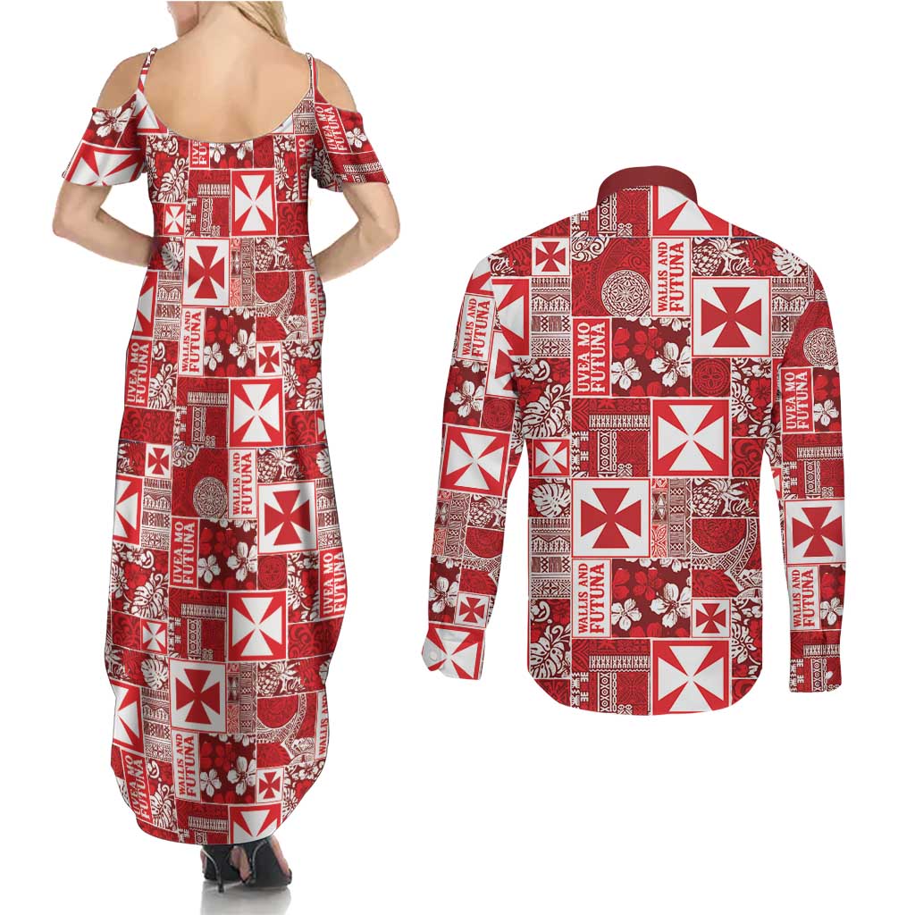 Wallis Et Futuna Kilisimasi Fiefia Couples Matching Summer Maxi Dress and Long Sleeve Button Shirt Pacific Patchwork Xmas Vibes LT9 - Polynesian Pride