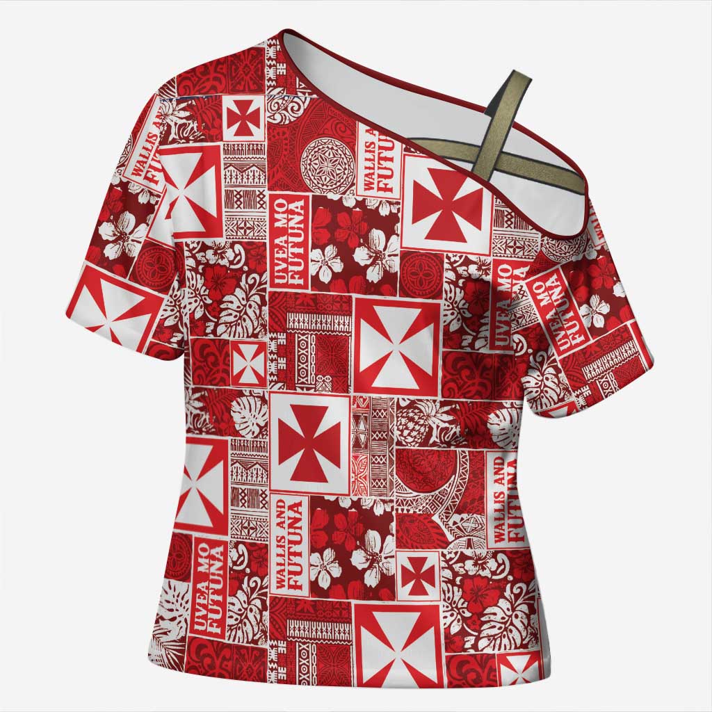 Wallis Et Futuna Kilisimasi Fiefia Cross Shoulder Shirt Pacific Patchwork Xmas Vibes - Polynesian Pride