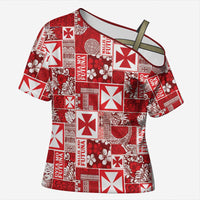 Wallis Et Futuna Kilisimasi Fiefia Cross Shoulder Shirt Pacific Patchwork Xmas Vibes - Polynesian Pride